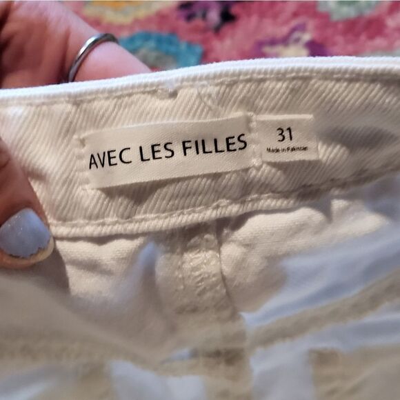NWT Avec Les Filles High Rise Straight Leg Cropped Jeans Ecru Women's 31 - Picture 5 of 7